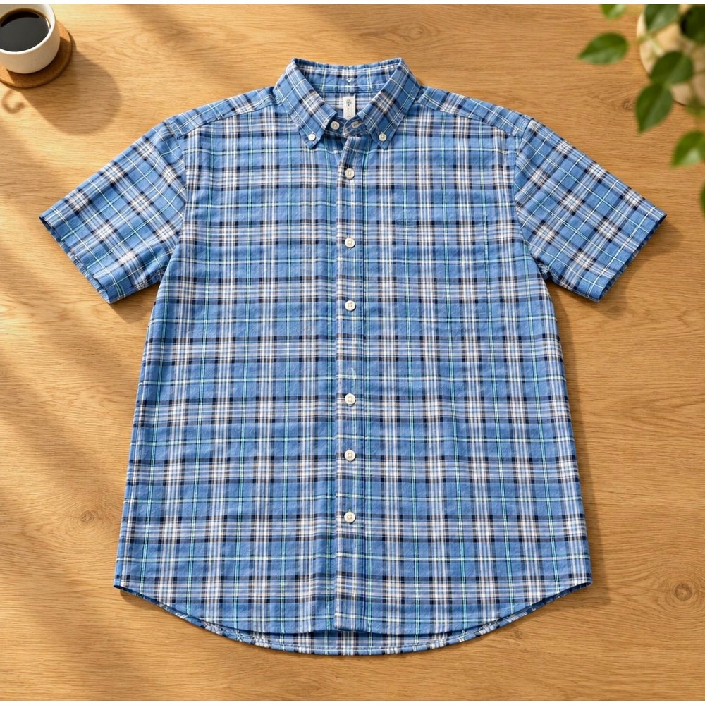 Oxford Men's Luxury Collection Blue Plaid Short Sleeve Button Down Shirt 2XL